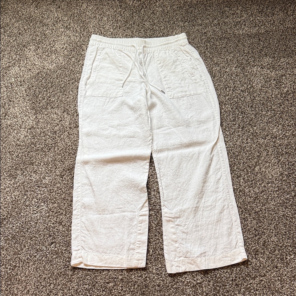 Athleta High Rise Retreat Wide Leg White Linen pants